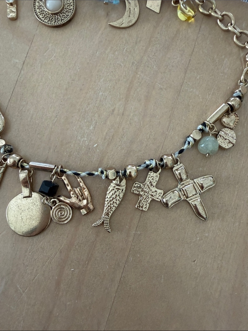 Free People Gold-Tone Multi Charm Necklace with Pink & Blue Accents - Picture 9 of 9